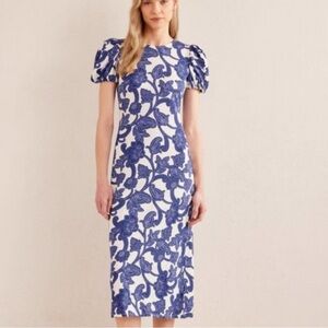 Boden puff sleeve jersey midi dress